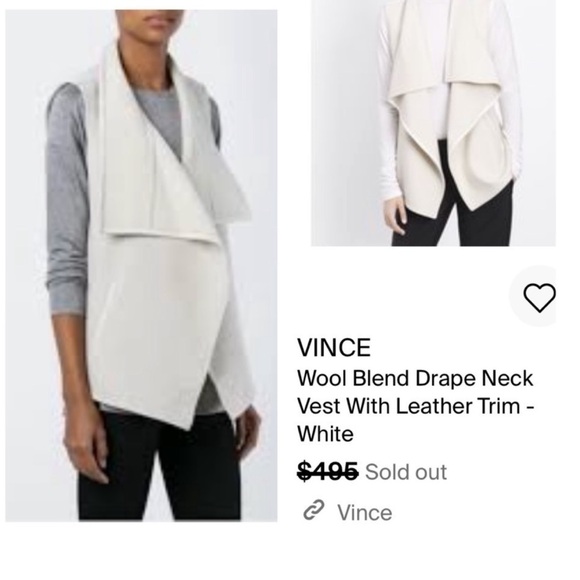 Vince Cream wool blend drape neck leather trim open Vest Size XS - Picture 2 of 16